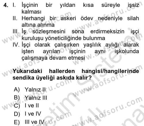 Toplu İş Hukuku Dersi 2023 - 2024 Yılı (Final) Dönem Sonu Sınav Soruları 4. Soru