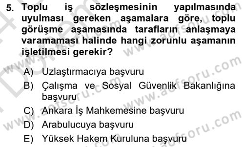Toplu İş Hukuku Dersi 2023 - 2024 Yılı (Final) Dönem Sonu Sınav Soruları 5. Soru