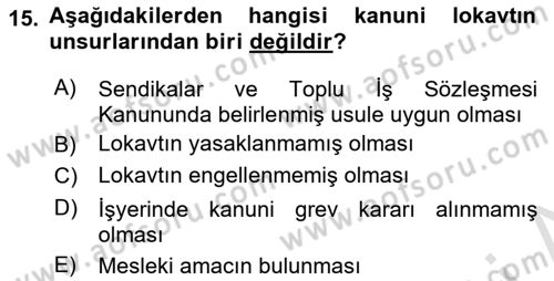 Toplu İş Hukuku Dersi 2023 - 2024 Yılı Yaz Okulu Sınav Soruları 15. Soru