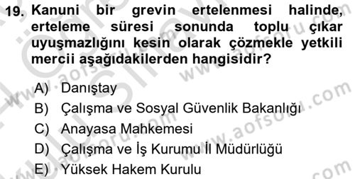 Toplu İş Hukuku Dersi 2023 - 2024 Yılı Yaz Okulu Sınav Soruları 19. Soru