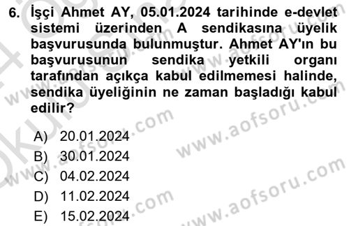 Toplu İş Hukuku Dersi 2023 - 2024 Yılı Yaz Okulu Sınav Soruları 6. Soru