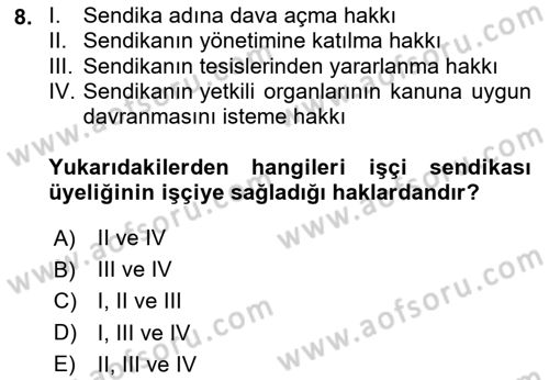 Toplu İş Hukuku Dersi 2023 - 2024 Yılı Yaz Okulu Sınav Soruları 8. Soru