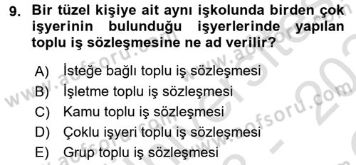 Toplu İş Hukuku Dersi 2023 - 2024 Yılı Yaz Okulu Sınav Soruları 9. Soru