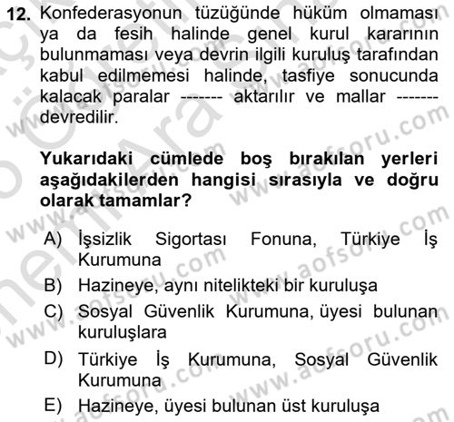Toplu İş Hukuku Dersi 2024 - 2025 Yılı (Vize) Ara Sınav Soruları 12. Soru