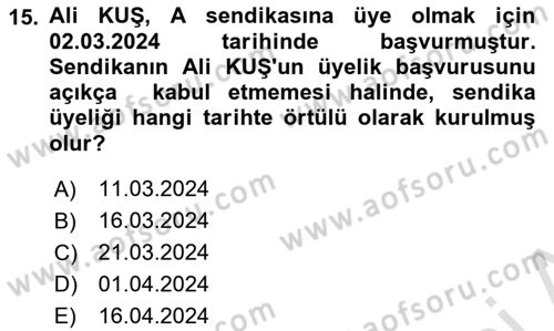 Toplu İş Hukuku Dersi 2024 - 2025 Yılı (Vize) Ara Sınav Soruları 15. Soru