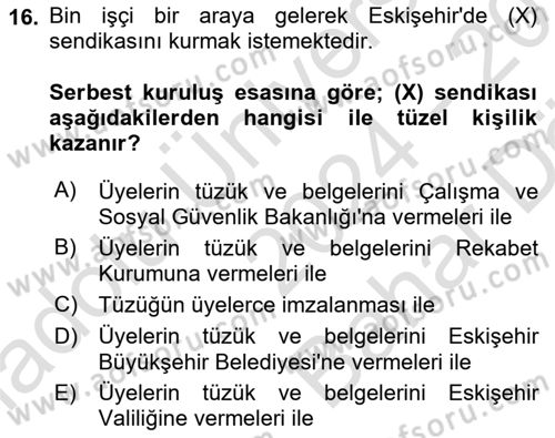 Toplu İş Hukuku Dersi 2024 - 2025 Yılı (Vize) Ara Sınav Soruları 16. Soru