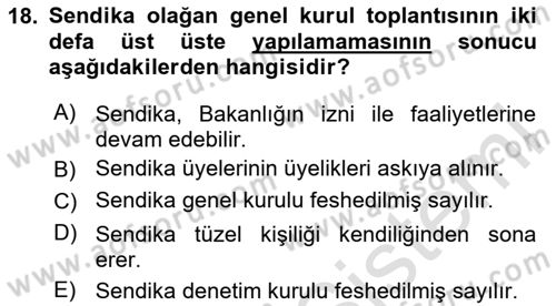 Toplu İş Hukuku Dersi 2024 - 2025 Yılı (Vize) Ara Sınav Soruları 18. Soru