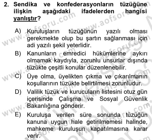 Toplu İş Hukuku Dersi 2024 - 2025 Yılı (Vize) Ara Sınav Soruları 2. Soru