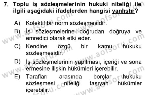Toplu İş Hukuku Dersi 2024 - 2025 Yılı (Vize) Ara Sınav Soruları 7. Soru