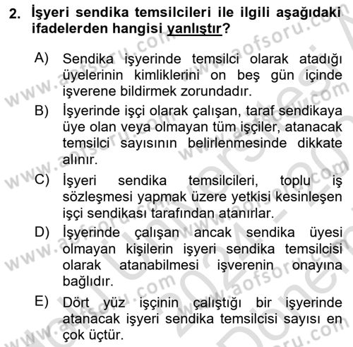 Toplu İş Hukuku Dersi 2024 - 2025 Yılı (Final) Dönem Sonu Sınav Soruları 2. Soru