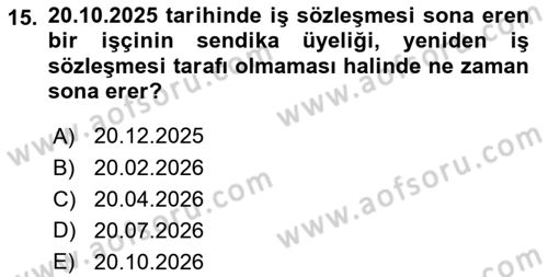 Toplu İş Hukuku Dersi 2025 - 2026 Yılı (Vize) Ara Sınav Soruları 15. Soru