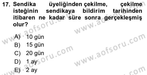 Toplu İş Hukuku Dersi 2025 - 2026 Yılı (Vize) Ara Sınav Soruları 17. Soru