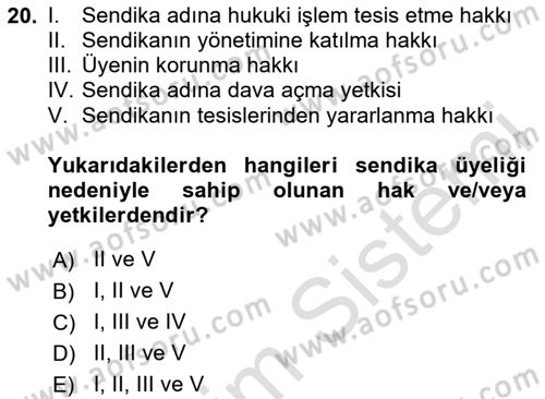 Toplu İş Hukuku Dersi 2025 - 2026 Yılı (Vize) Ara Sınav Soruları 20. Soru
