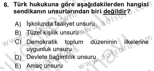 Toplu İş Hukuku Dersi 2025 - 2026 Yılı (Vize) Ara Sınav Soruları 6. Soru