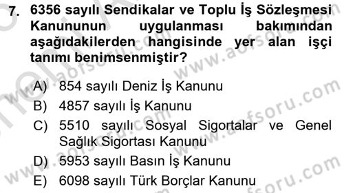 Toplu İş Hukuku Dersi 2025 - 2026 Yılı (Vize) Ara Sınav Soruları 7. Soru