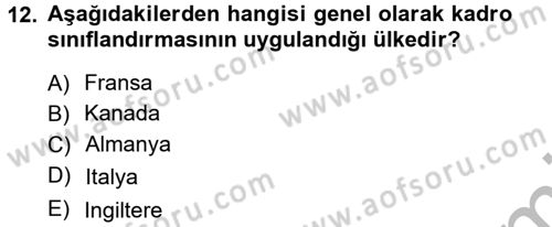Kamu Personel Hukuku Dersi Ara Sınavı Deneme Sınav Soruları 12. Soru
