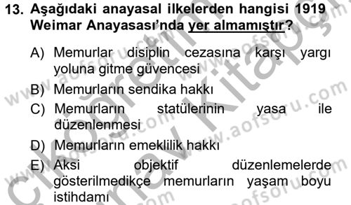 Kamu Personel Hukuku Dersi Ara Sınavı Deneme Sınav Soruları 13. Soru