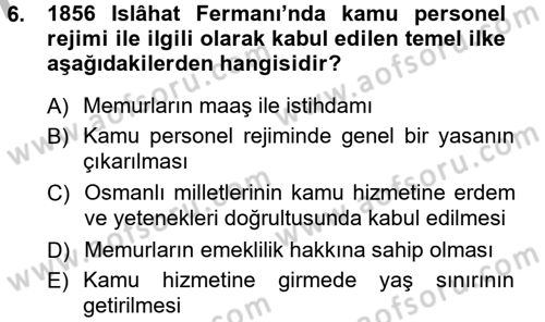 Kamu Personel Hukuku Dersi Ara Sınavı Deneme Sınav Soruları 6. Soru