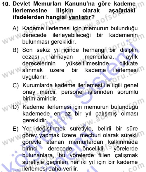 Kamu Personel Hukuku Dersi 2012 - 2013 Yılı (Final) Dönem Sonu Sınav Soruları 10. Soru