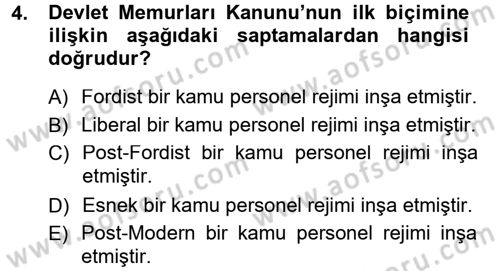 Kamu Personel Hukuku Dersi 2012 - 2013 Yılı (Final) Dönem Sonu Sınav Soruları 4. Soru