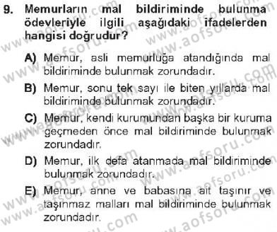 Kamu Personel Hukuku Dersi 2012 - 2013 Yılı Tek Ders Sınav Soruları 9. Soru