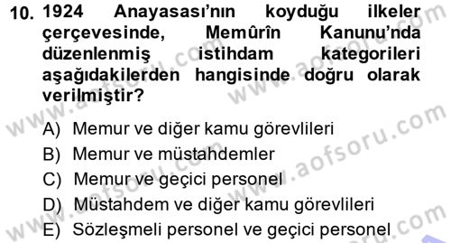 Kamu Personel Hukuku Dersi Ara Sınavı Deneme Sınav Soruları 10. Soru