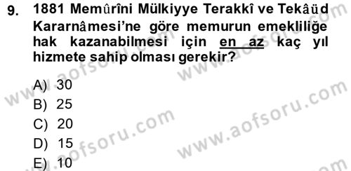 Kamu Personel Hukuku Dersi Ara Sınavı Deneme Sınav Soruları 9. Soru