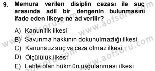 Kamu Personel Hukuku Dersi 2013 - 2014 Yılı (Final) Dönem Sonu Sınav Soruları 9. Soru