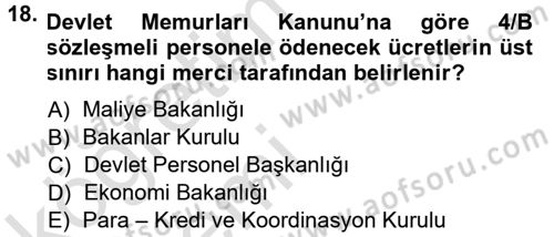 Kamu Personel Hukuku Dersi 2013 - 2014 Yılı Tek Ders Sınav Soruları 18. Soru