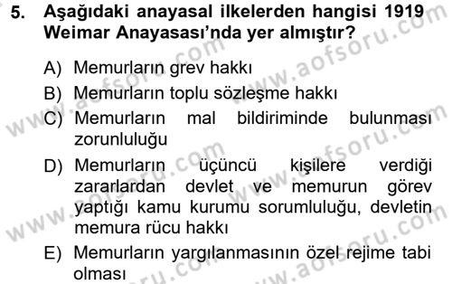 Kamu Personel Hukuku Dersi 2013 - 2014 Yılı Tek Ders Sınav Soruları 5. Soru