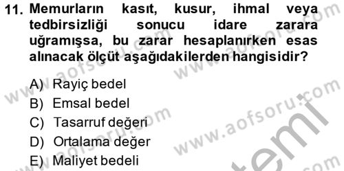 Kamu Personel Hukuku Dersi 2014 - 2015 Yılı (Final) Dönem Sonu Sınav Soruları 11. Soru