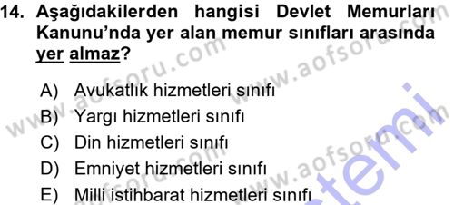 Kamu Personel Hukuku Dersi Ara Sınavı Deneme Sınav Soruları 14. Soru