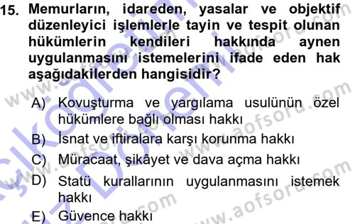 Kamu Personel Hukuku Dersi Ara Sınavı Deneme Sınav Soruları 15. Soru