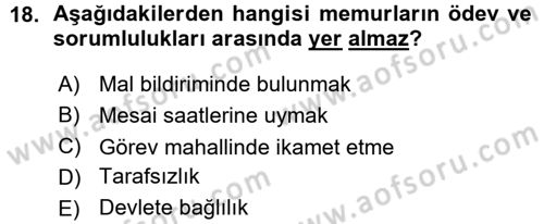 Kamu Personel Hukuku Dersi Ara Sınavı Deneme Sınav Soruları 18. Soru