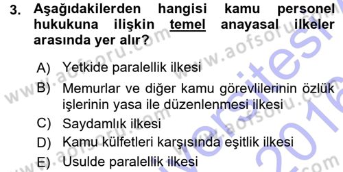 Kamu Personel Hukuku Dersi Ara Sınavı Deneme Sınav Soruları 3. Soru