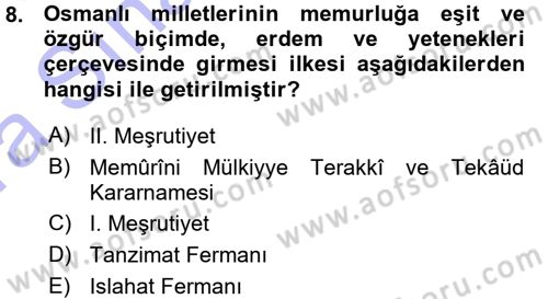 Kamu Personel Hukuku Dersi Ara Sınavı Deneme Sınav Soruları 8. Soru