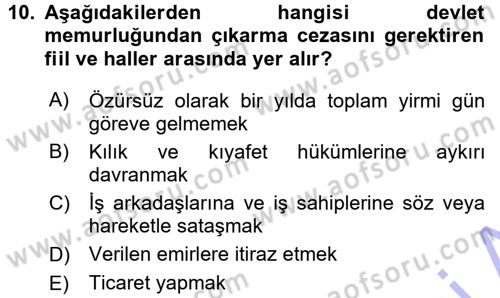 Kamu Personel Hukuku Dersi 2015 - 2016 Yılı (Final) Dönem Sonu Sınav Soruları 10. Soru