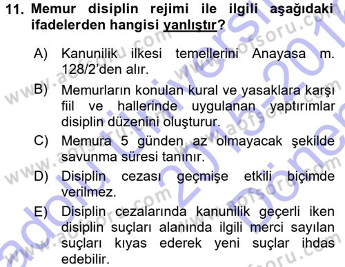 Kamu Personel Hukuku Dersi 2015 - 2016 Yılı (Final) Dönem Sonu Sınav Soruları 11. Soru