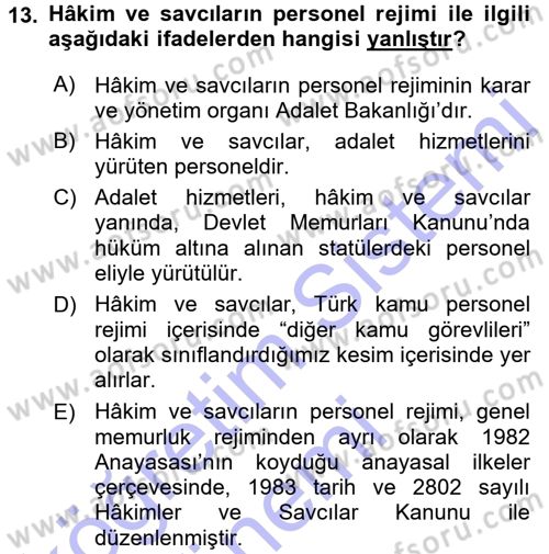 Kamu Personel Hukuku Dersi 2015 - 2016 Yılı (Final) Dönem Sonu Sınav Soruları 13. Soru