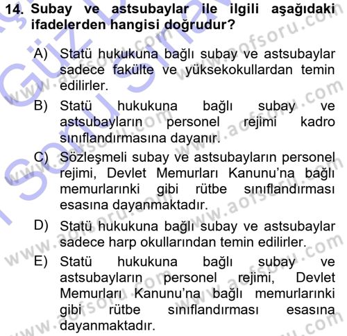 Kamu Personel Hukuku Dersi 2015 - 2016 Yılı (Final) Dönem Sonu Sınav Soruları 14. Soru