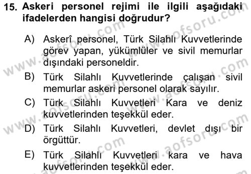 Kamu Personel Hukuku Dersi 2015 - 2016 Yılı (Final) Dönem Sonu Sınav Soruları 15. Soru