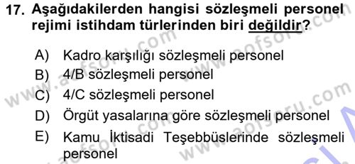 Kamu Personel Hukuku Dersi 2015 - 2016 Yılı (Final) Dönem Sonu Sınav Soruları 17. Soru