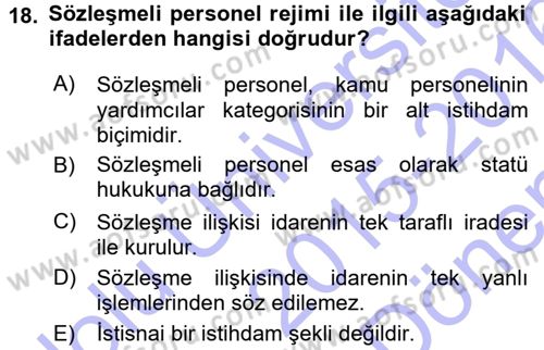 Kamu Personel Hukuku Dersi 2015 - 2016 Yılı (Final) Dönem Sonu Sınav Soruları 18. Soru