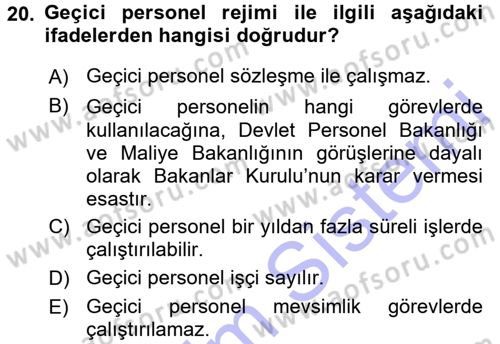 Kamu Personel Hukuku Dersi 2015 - 2016 Yılı (Final) Dönem Sonu Sınav Soruları 20. Soru
