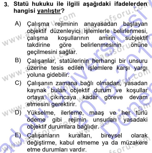Kamu Personel Hukuku Dersi 2015 - 2016 Yılı (Final) Dönem Sonu Sınav Soruları 3. Soru