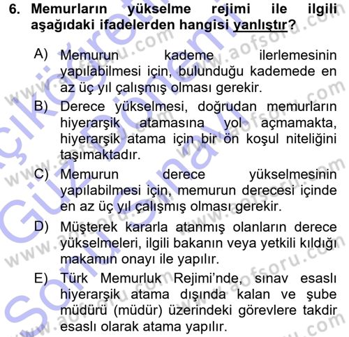 Kamu Personel Hukuku Dersi 2015 - 2016 Yılı (Final) Dönem Sonu Sınav Soruları 6. Soru
