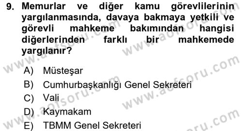 Kamu Personel Hukuku Dersi 2015 - 2016 Yılı (Final) Dönem Sonu Sınav Soruları 9. Soru