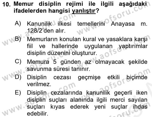 Kamu Personel Hukuku Dersi 2015 - 2016 Yılı Tek Ders Sınav Soruları 10. Soru