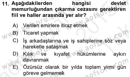 Kamu Personel Hukuku Dersi 2015 - 2016 Yılı Tek Ders Sınav Soruları 11. Soru