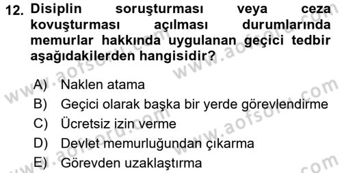 Kamu Personel Hukuku Dersi 2015 - 2016 Yılı Tek Ders Sınav Soruları 12. Soru